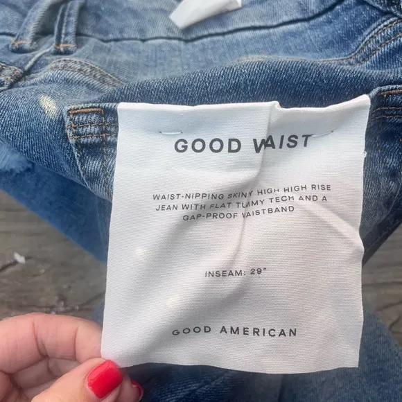 New‎ Good American Good Waist Jeans Mid-Rise Ripped Skinny Stretch GW802T Sz 10