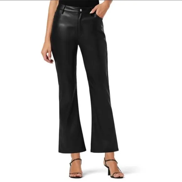 New Joe's Mid Rise Black Faux Leather Cropped Bootcut Jeans Size 31