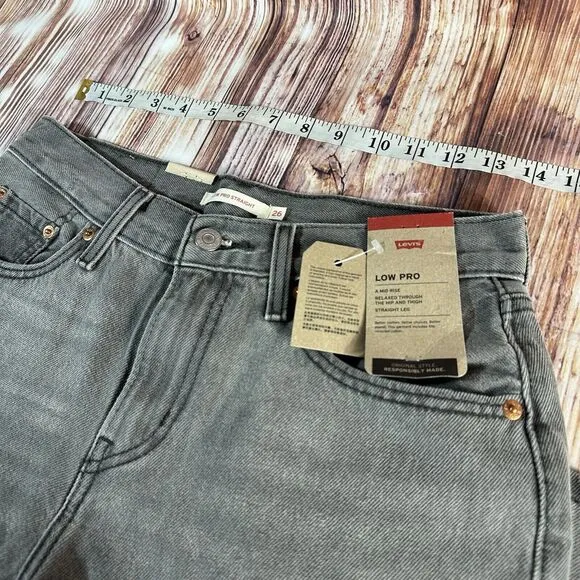 NEW Levi's LOW PRO STRAIGHT Leg Sz 26 Charcoal Mid Rise Jeans Denim Pants 28x30