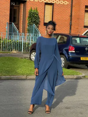 New Peacock Blue Long Patchwork Scoop Neck Jumpsuit Sz XXL Retails $67 