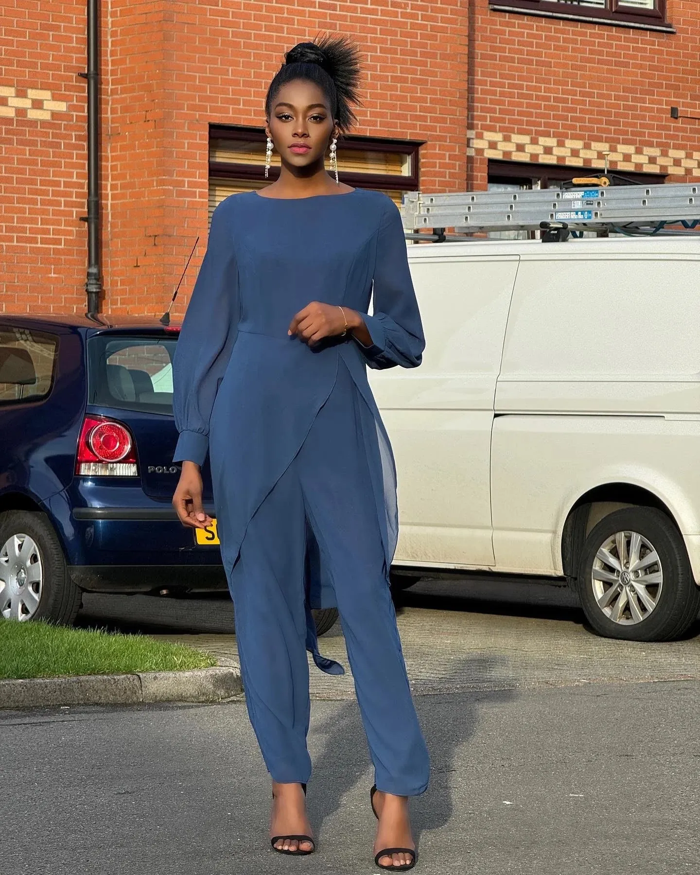 New Peacock Blue Long Patchwork Scoop Neck Jumpsuit Sz XXL Retails $67 