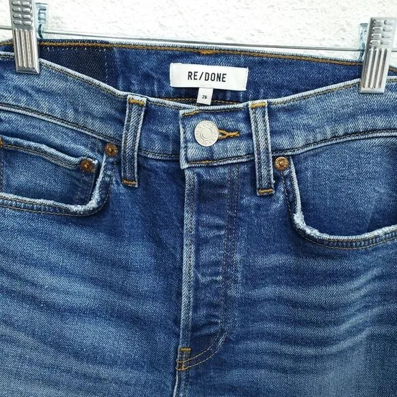 NEW RE/DONE High Rise 70s Dusk Destroy Wash Distressed Ankle Jeans