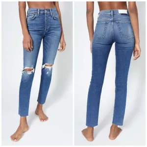 NEW RE/DONE High Rise 70s Dusk Destroy Wash Distressed Ankle Jeans