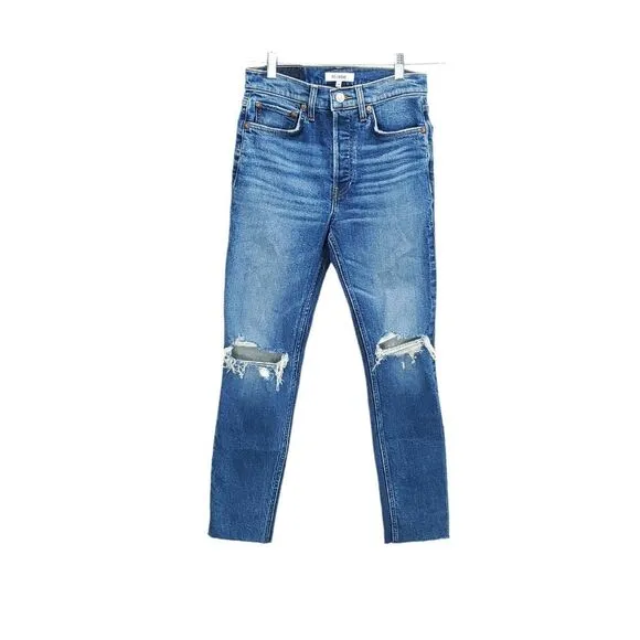 NEW RE/DONE High Rise 70s Dusk Destroy Wash Distressed Ankle Jeans