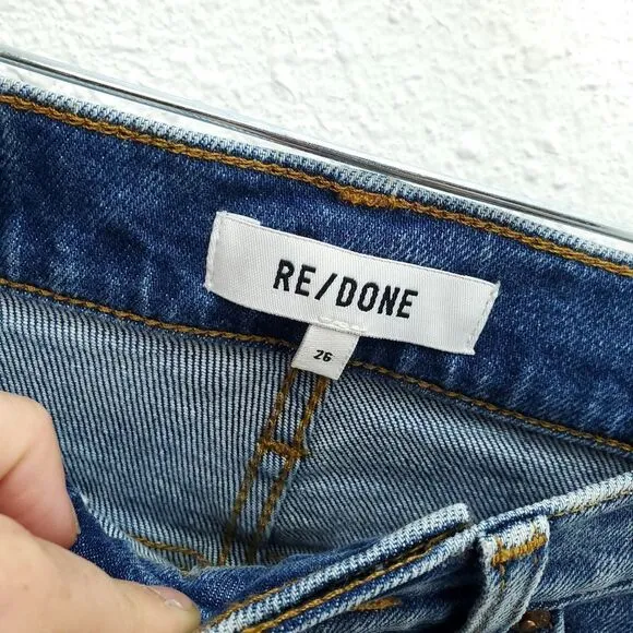NEW RE/DONE High Rise 70s Dusk Destroy Wash Distressed Ankle Jeans