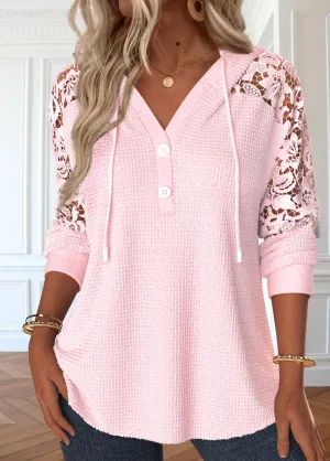 NEW Retails $87, Rosewe Light Pink Long Sleeve Lace Hoodie, Sz XL