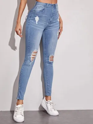 New Shein Distressed Skinny Jeans, Sz XL