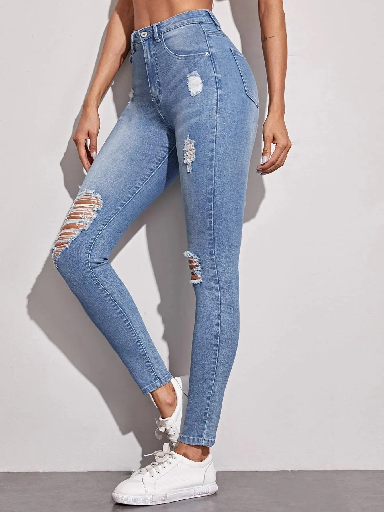 New Shein Distressed Skinny Jeans, Sz XL