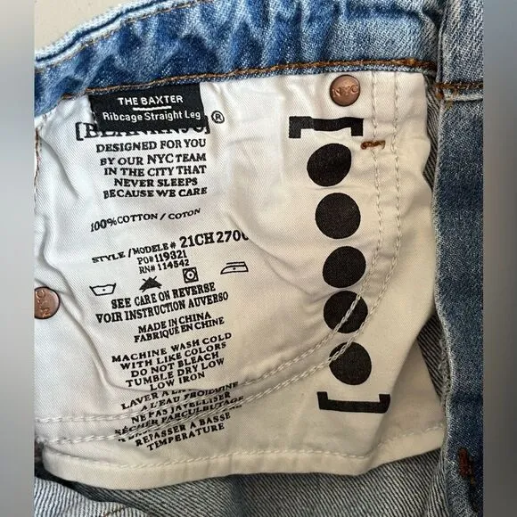 NWT Blank NYC The Baxter Ribcage Straight Leg Distressed Jeans Size 25 #224