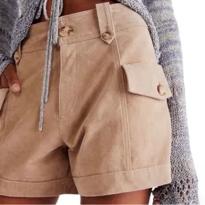 NWT BLANKNYC “Bare It All” Genuine Leather Cargo Shorts in Tan, Size 25