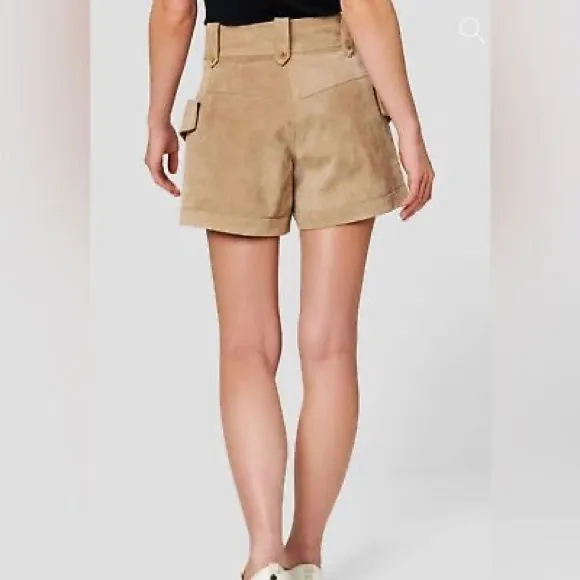 NWT BLANKNYC “Bare It All” Genuine Leather Cargo Shorts in Tan, Size 25