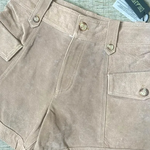 NWT BLANKNYC “Bare It All” Genuine Leather Cargo Shorts in Tan, Size 25