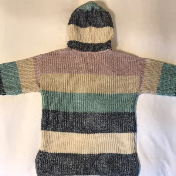 NWT C&amp;C California Marl Striped Chunky Hooded V-Neck Sweater