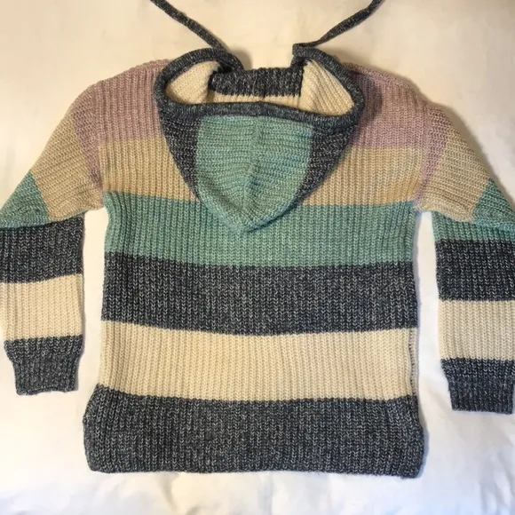NWT C&amp;C California Marl Striped Chunky Hooded V-Neck Sweater