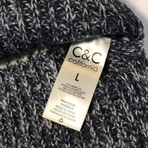 NWT C&amp;C California Marl Striped Chunky Hooded V-Neck Sweater