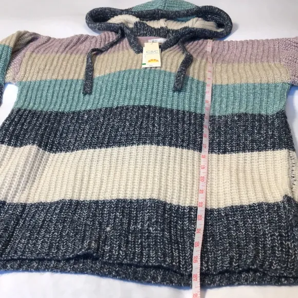 NWT C&amp;C California Marl Striped Chunky Hooded V-Neck Sweater