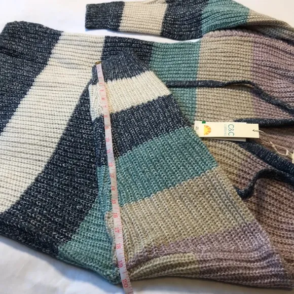 NWT C&amp;C California Marl Striped Chunky Hooded V-Neck Sweater