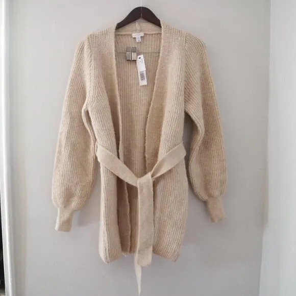 NWT Topshop Stone Beige Wool Belted Cardigan Size XS
