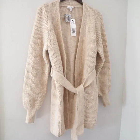 NWT Topshop Stone Beige Wool Belted Cardigan Size XS