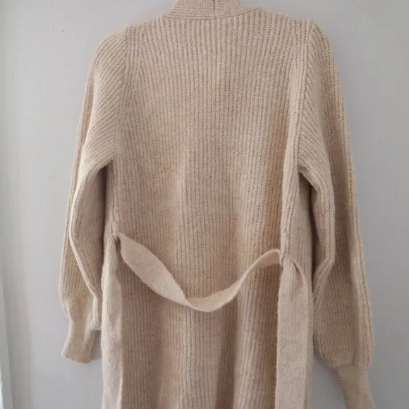 NWT Topshop Stone Beige Wool Belted Cardigan Size XS