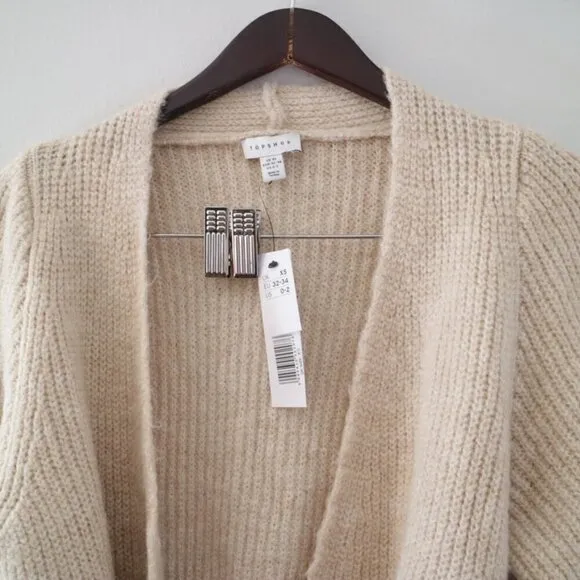 NWT Topshop Stone Beige Wool Belted Cardigan Size XS