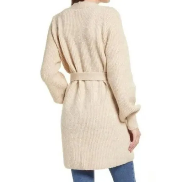NWT Topshop Stone Beige Wool Belted Cardigan Size XS