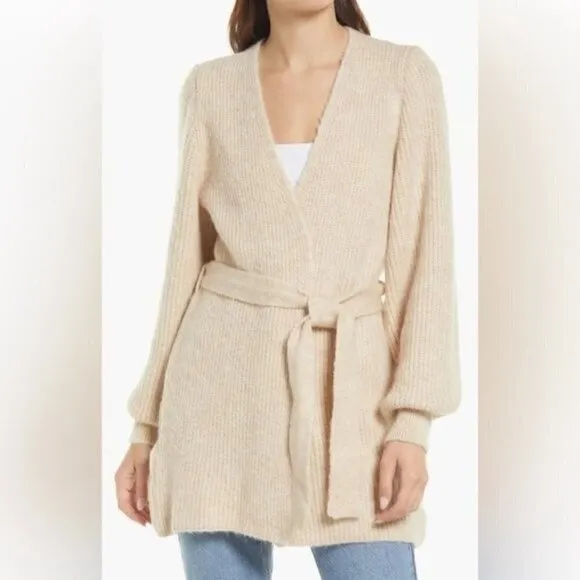 NWT Topshop Stone Beige Wool Belted Cardigan Size XS