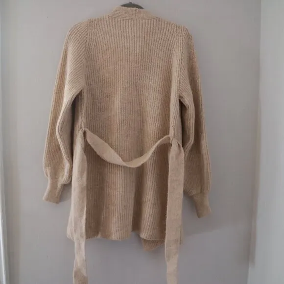 NWT Topshop Stone Beige Wool Belted Cardigan Size XS