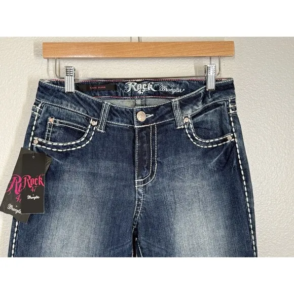 NWT Wrangler Rock 47 Womens Blue Denim Jeans Bootcut Western 5/6 x 34 Stitching