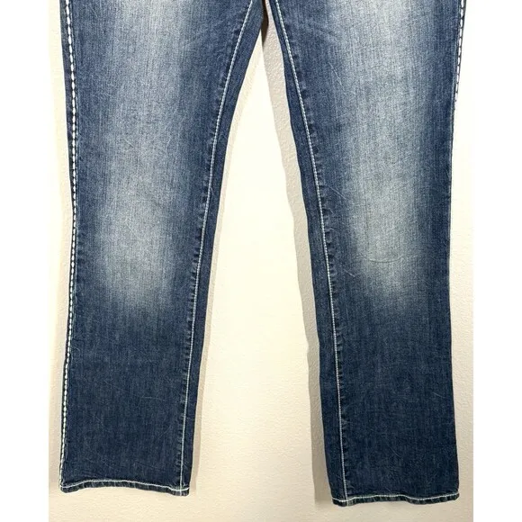 NWT Wrangler Rock 47 Womens Blue Denim Jeans Bootcut Western 5/6 x 34 Stitching