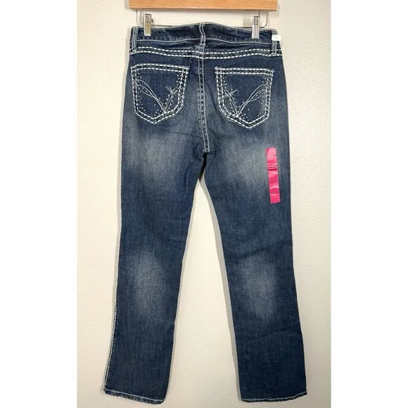 NWT Wrangler Rock 47 Womens Blue Denim Jeans Bootcut Western 5/6 x 34 Stitching