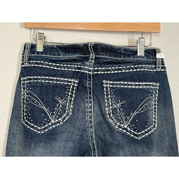 NWT Wrangler Rock 47 Womens Blue Denim Jeans Bootcut Western 5/6 x 34 Stitching