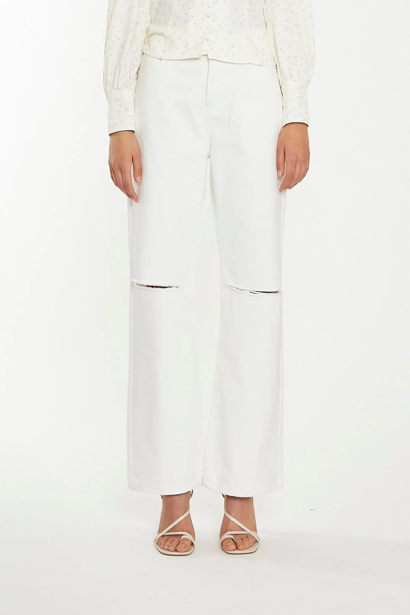 Off White Straight-Leg Ripped Jeans