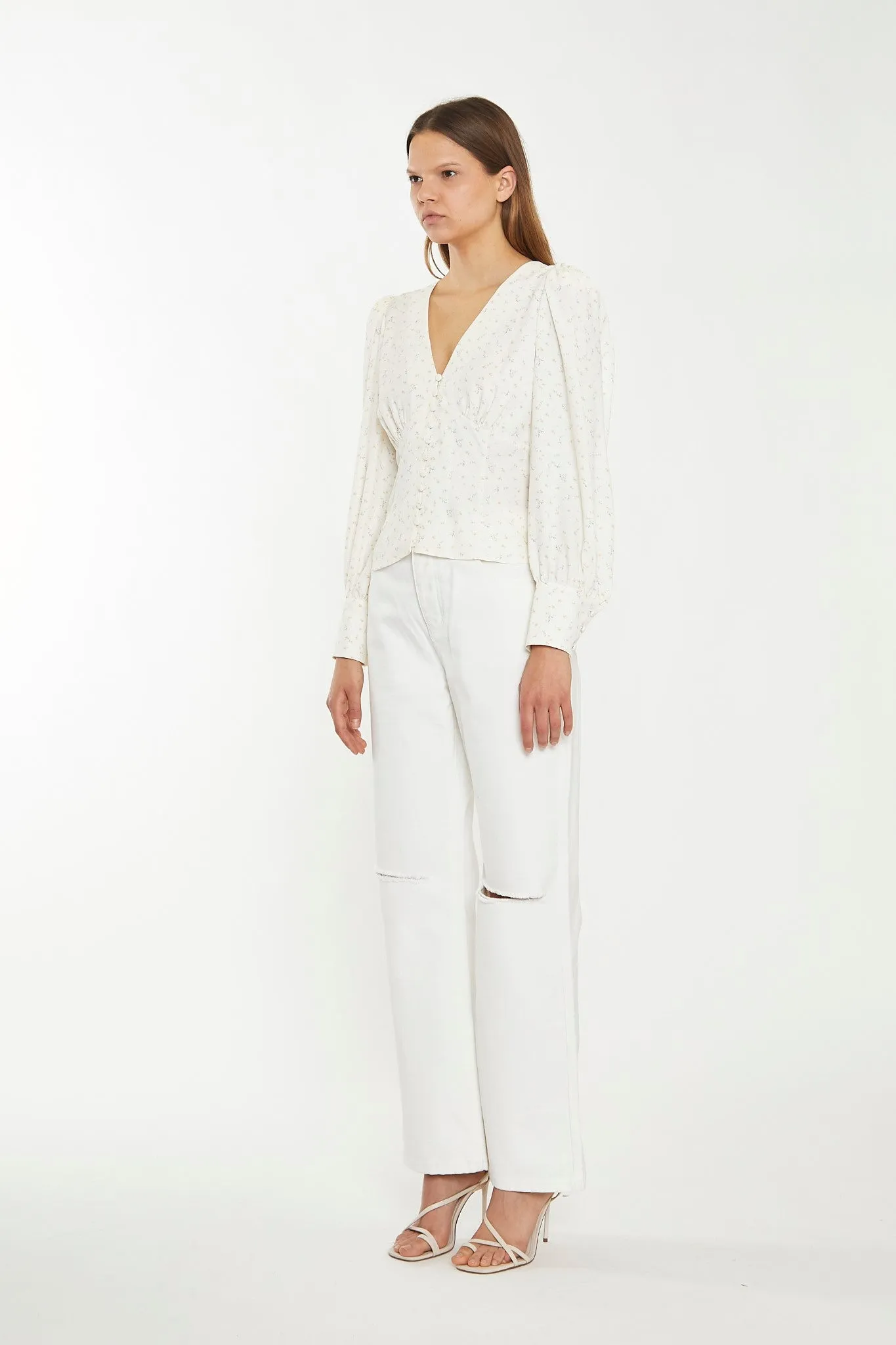 Off White Straight-Leg Ripped Jeans
