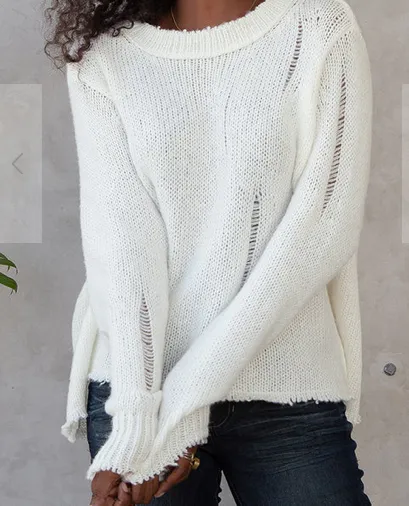 Oliver Distressed Crew Chunky Pure Snow