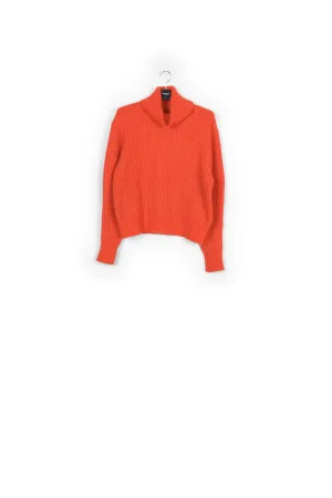 Orange ribbed-knit turtleneck sweater