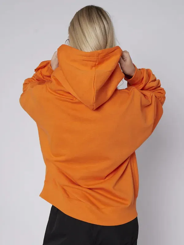 Orange Ribbon Drawstring Ruched Sleeves Fleeced Hoodie