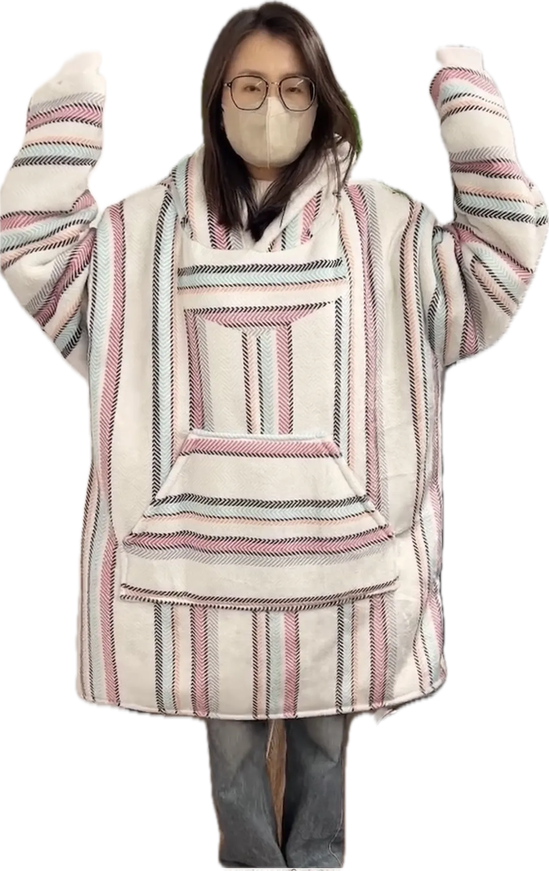 Oversized Blanket Hoodie Baja Drug Rug Sherpa Lined