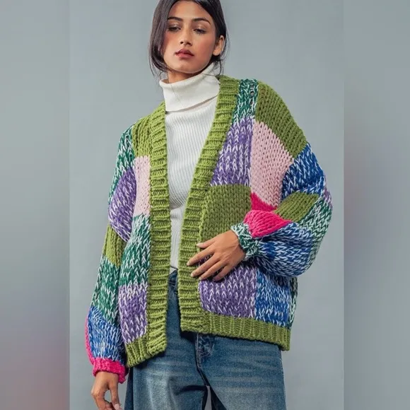 Oversized Chunky Knit Open Cardigan Sweater/Jacket Size S/M