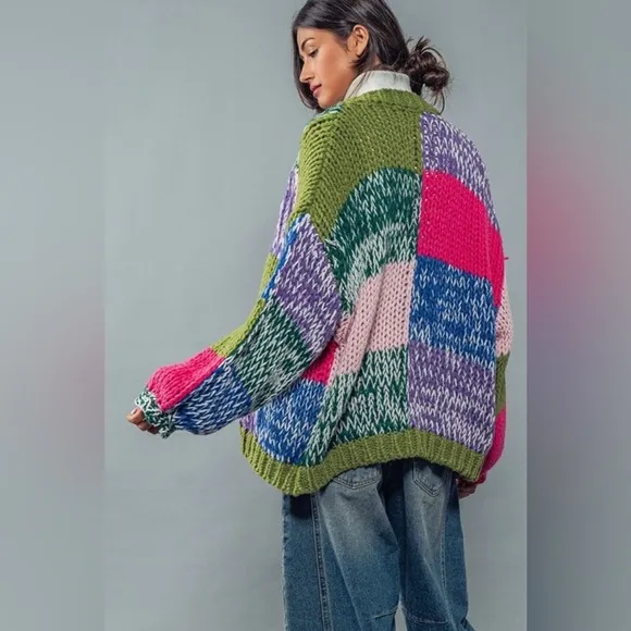 Oversized Chunky Knit Open Cardigan Sweater/Jacket Size S/M