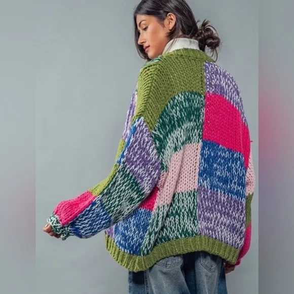 Oversized Chunky Knit Open Cardigan Sweater/Jacket Size S/M