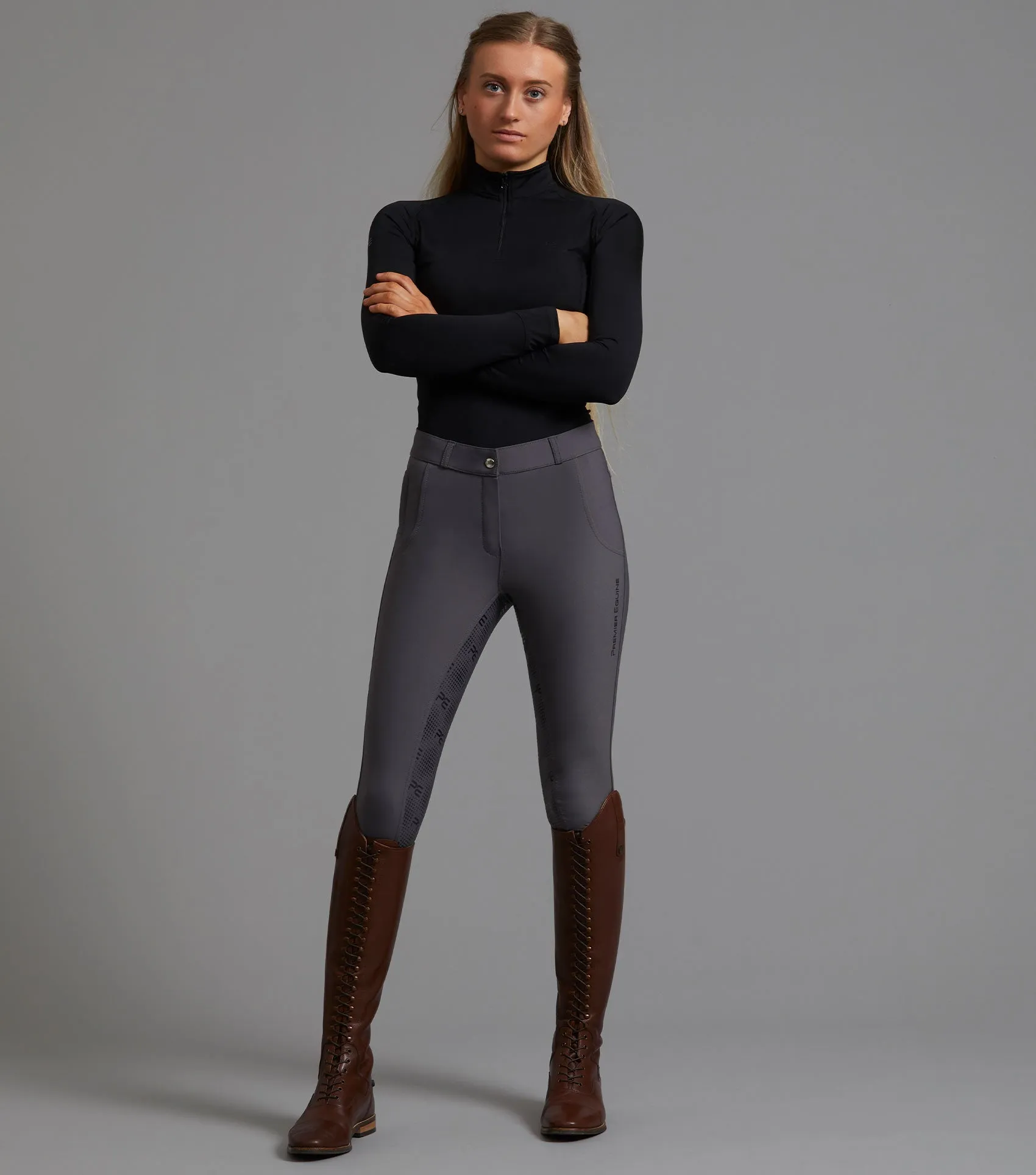 PEI Pandora Ladies Full Seat Gel Riding Breeches - Grey