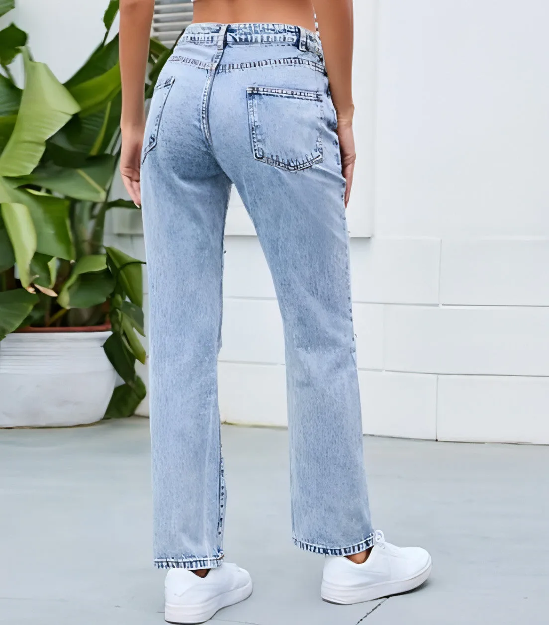 Personality Ripped Washed Loose Skinny Jeans Women