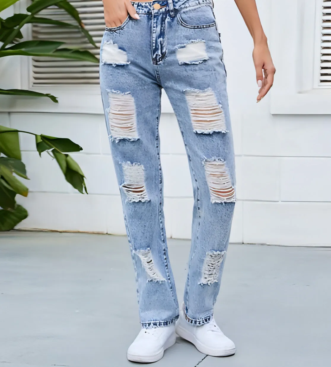Personality Ripped Washed Loose Skinny Jeans Women