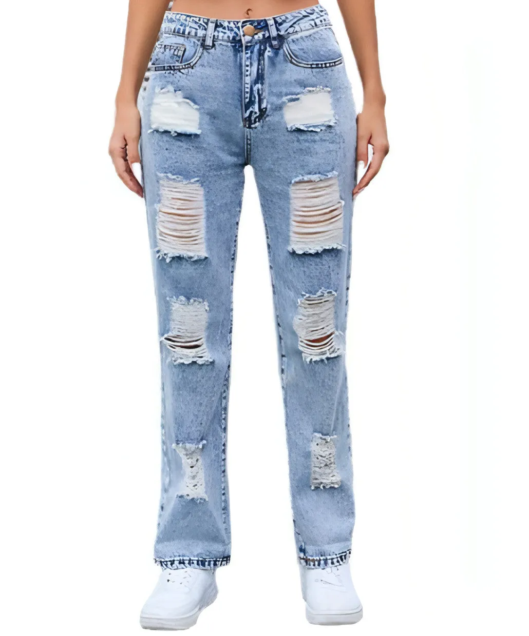 Personality Ripped Washed Loose Skinny Jeans Women