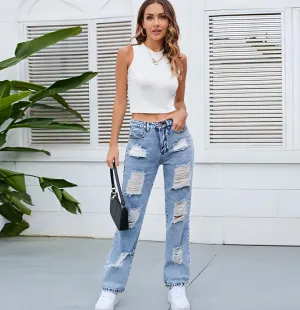 Personality Ripped Washed Loose Skinny Jeans Women