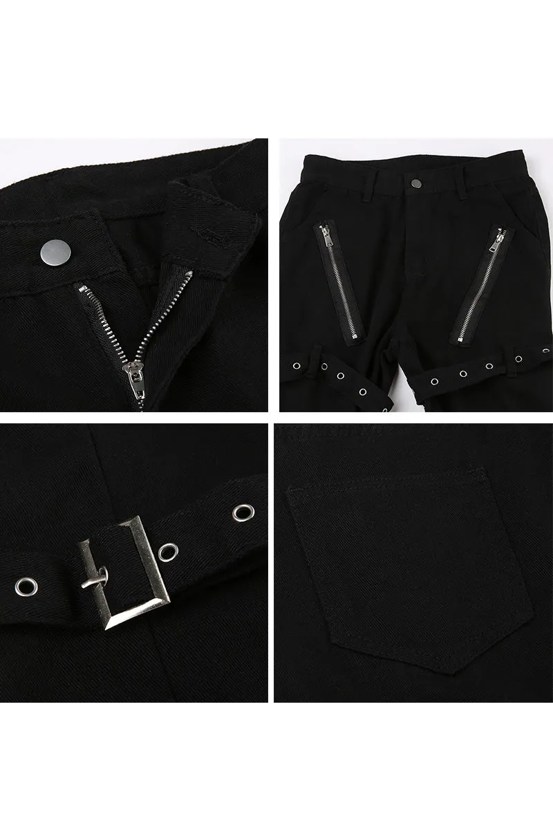 PG0122 Buckles Belted Denim Pants