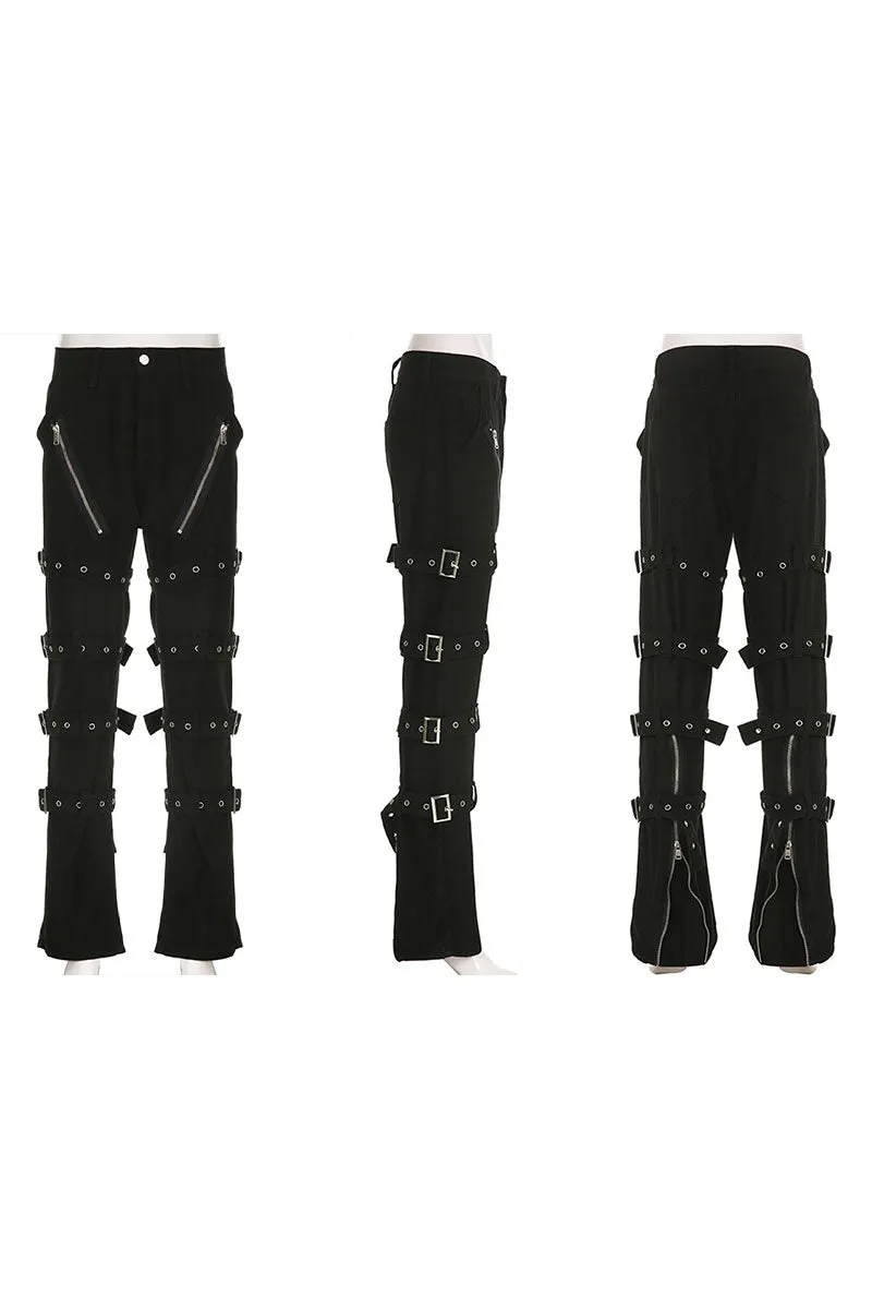 PG0122 Buckles Belted Denim Pants