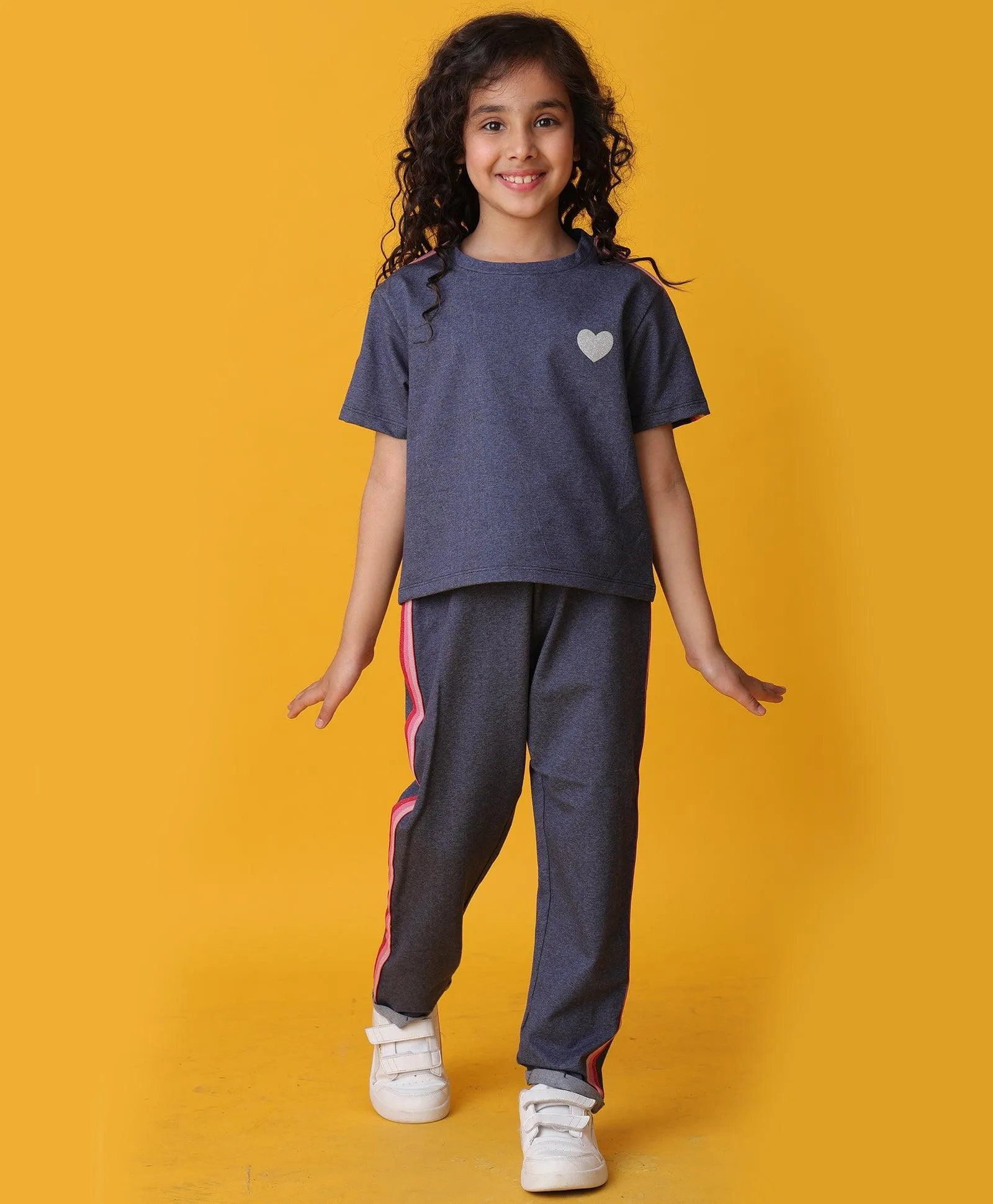 PINK GLITTER TAPE BLUE MELANGE JOGGER SET - BLUE