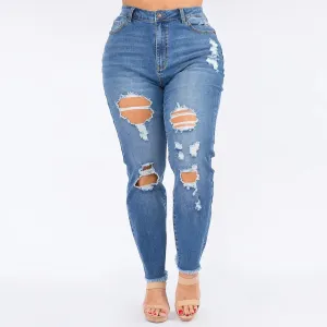Plus Size High Waist Distressed Skinny Jeans
